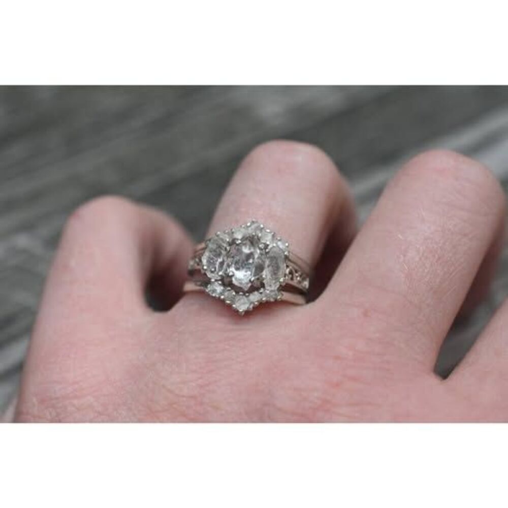 Engagement ring set, raw diamond ring, raw stone ring, alternative engagement